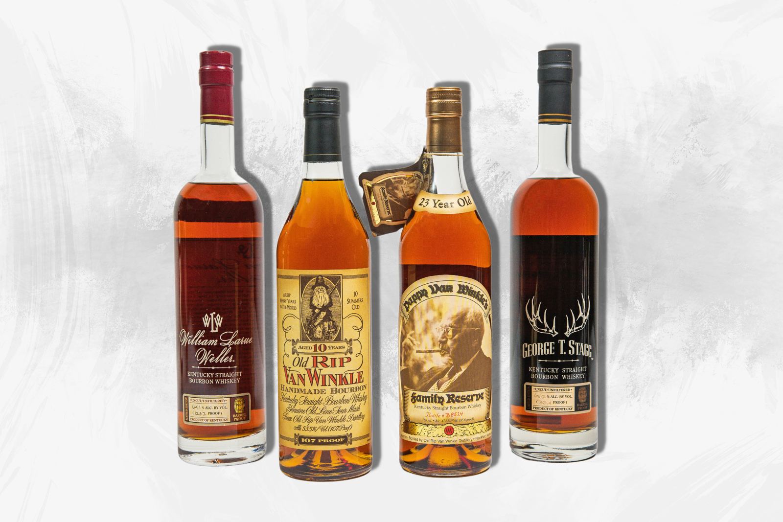 Pappy Van Winkle, Old Rip Van Winkle, William Larue Weller and George T. Stagg bottles